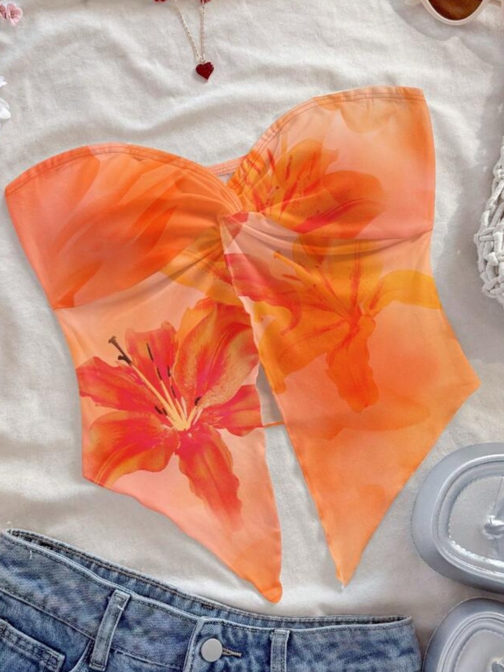 Orange strapless top